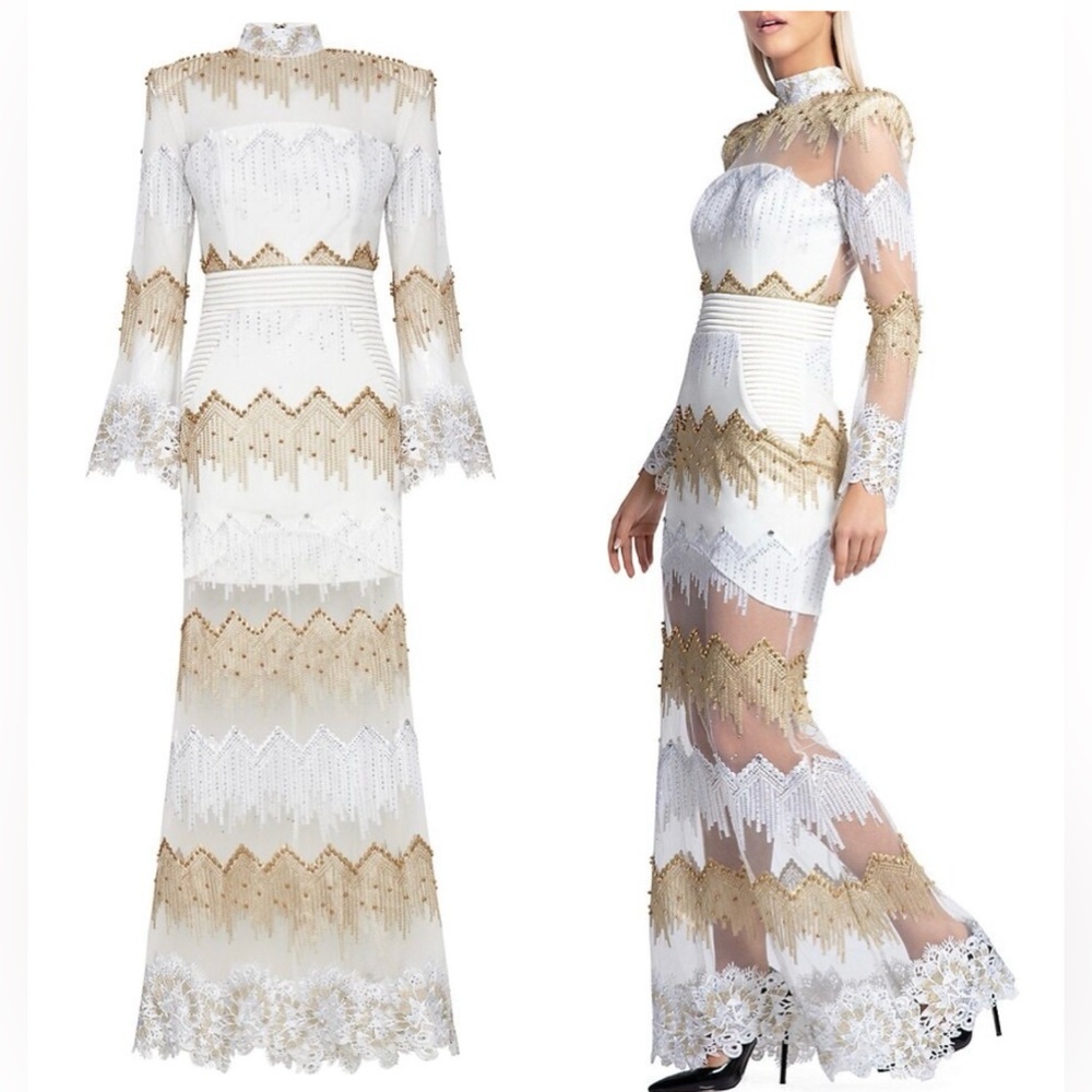 Zhivago Signature Chrysler Studded & Embroidered Gown - Moet White Maxi Dress - Picture 1 of 13